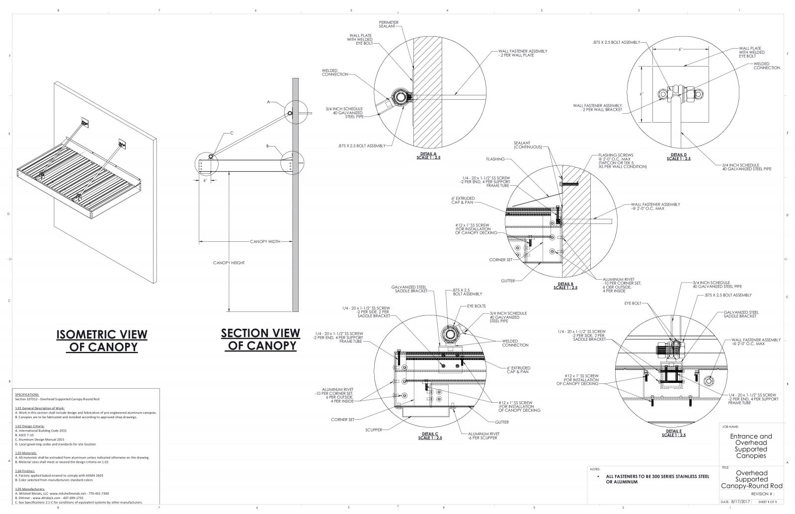 Entrance Overhead Canopy  Details  Commercial Metal 