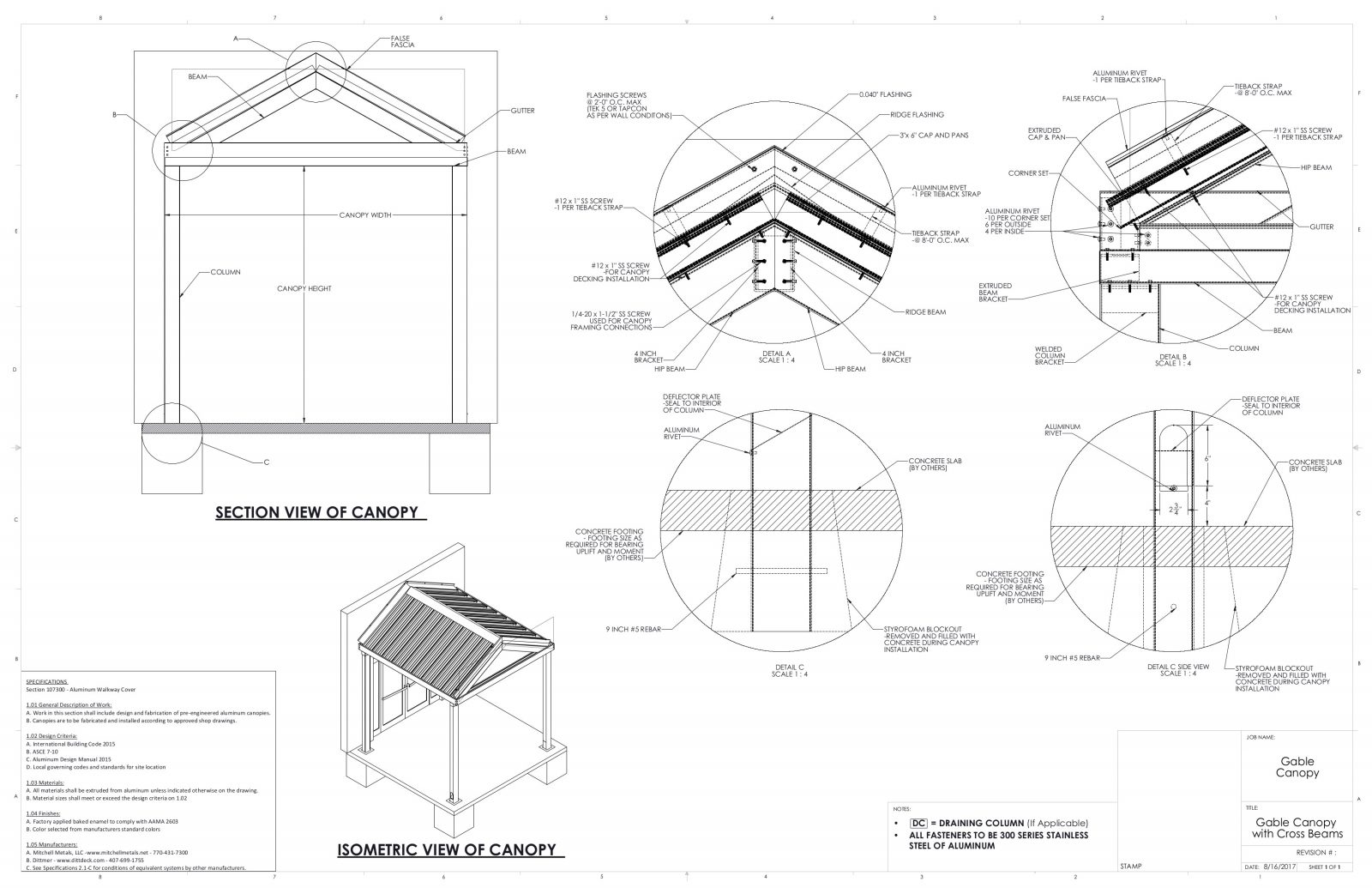 Details of gabled canopies for contractors and architects