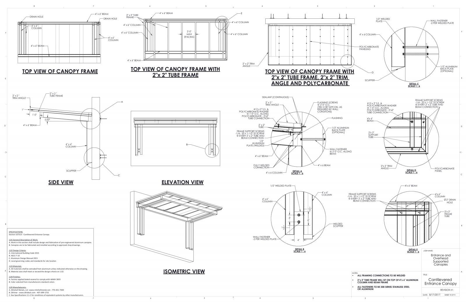 Cantilevered canopy details