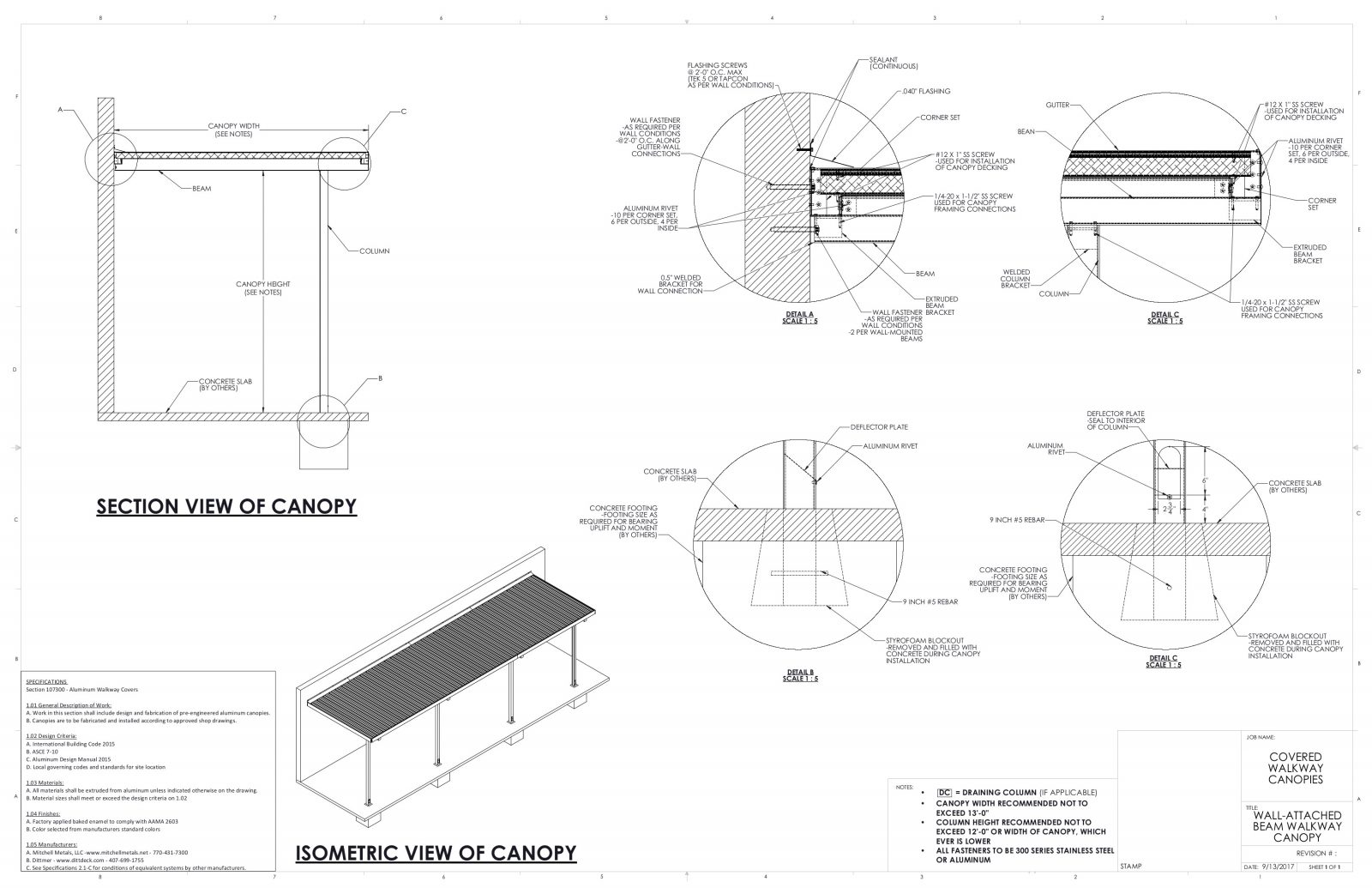 Aluminum canopy designs and specs by Mitchell Metals